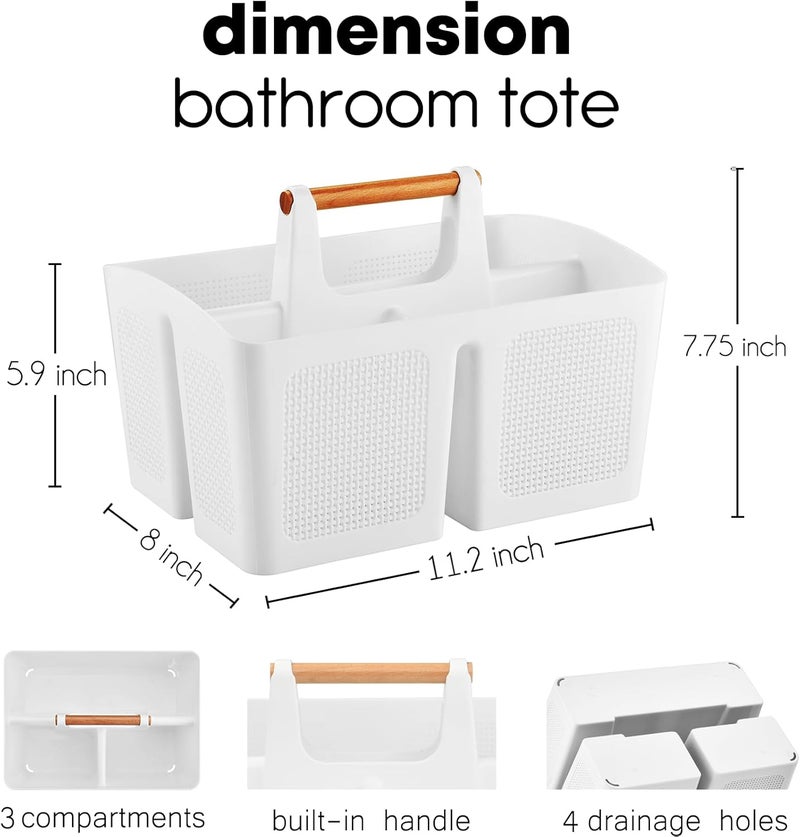 A-Link سلة دش محمولة مع أقسام، منظم تخزين بلاستيكي مقسم مع مقبض لأساسيات الحمام، الكلية، غرفة النوم، أبيض - Image 2